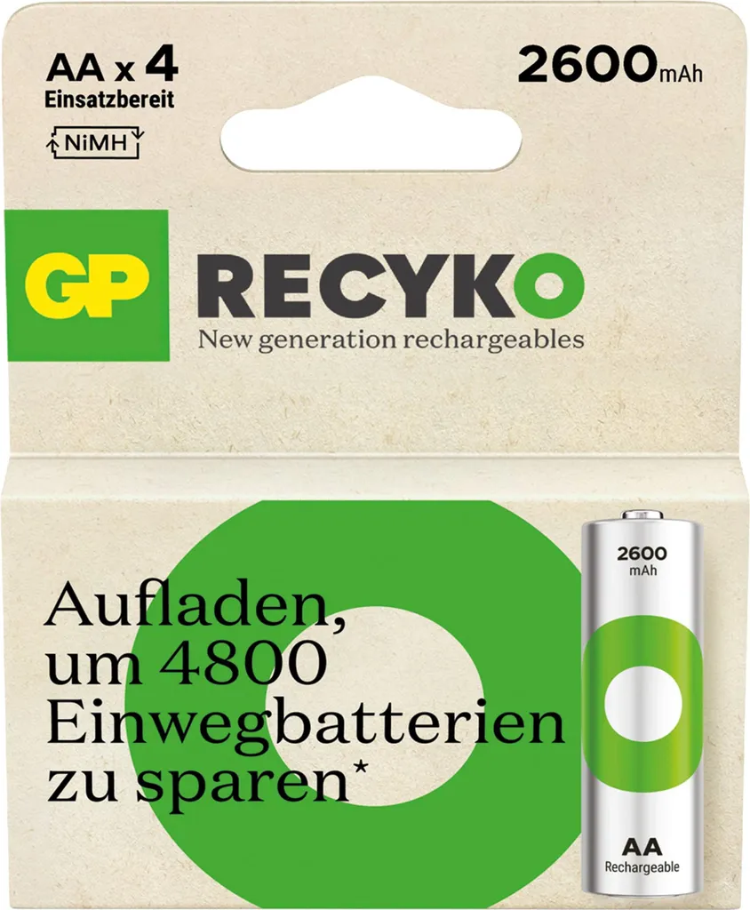 GP ReCyko+ AA 2600mAh GPRCK260AA129C4 - Pack de 4 Piles Rechargeables