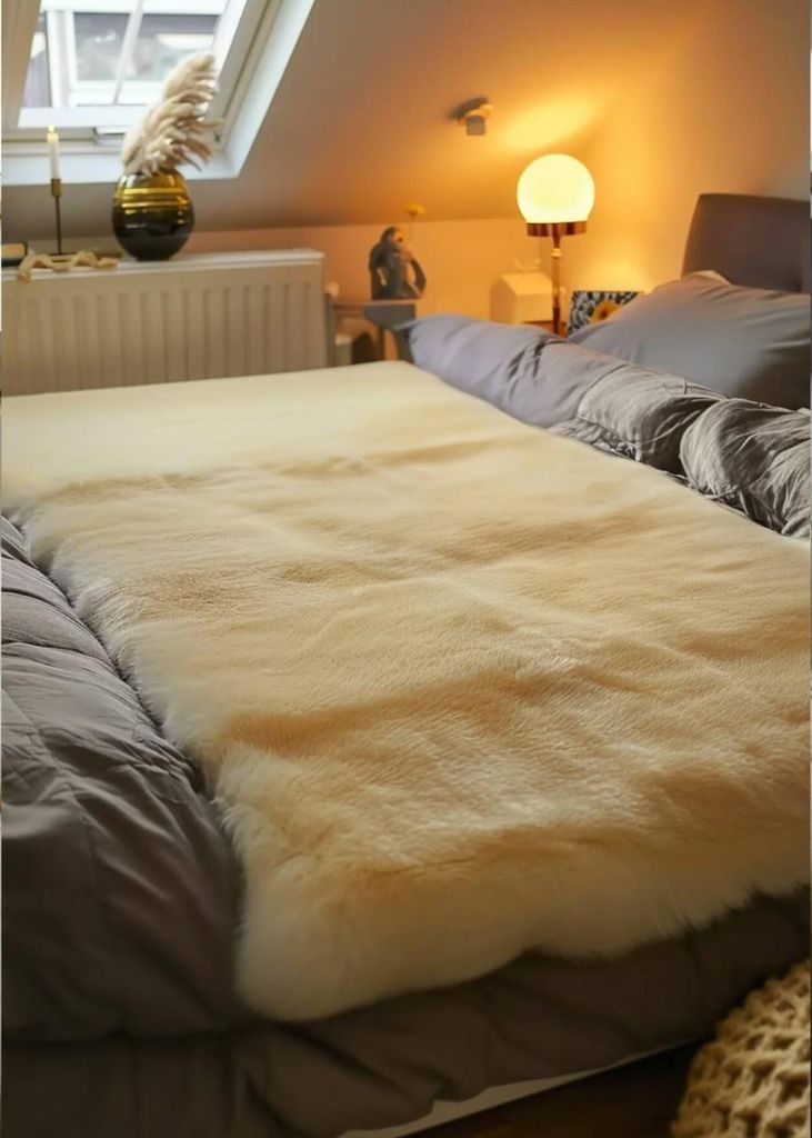Bettauflage 200 x 100 cm aus Lammfell pflanzliche Gerbung -