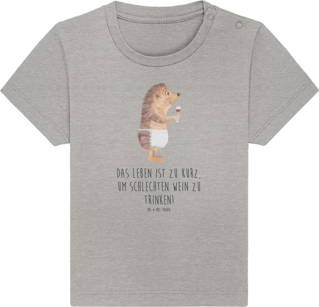 Mr. & Mrs. Panda Organic Baby Shirt Igel Wein 0. - 6. Monat - Heather Grey - Geschenk, Weinglas, T-Shirt, Baumwollshirt, Rotwein, Babyshirt, Öko, ...