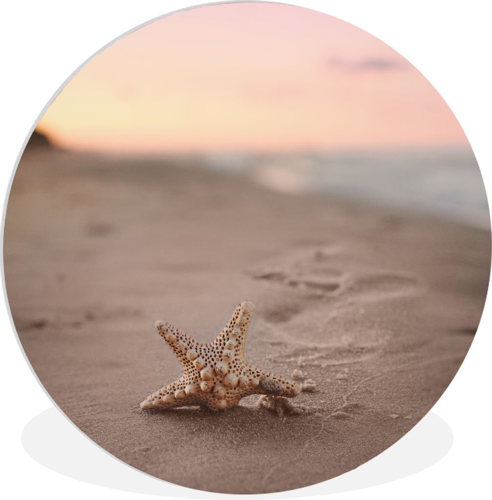 MuchoWow Rundes Wandbild - Runde Bilder Seestern - Sand - Sonne Ø 60 cm Kreis Wanddekoration Kunststoff - Wandkreis - Wandschmuck - Wand Kreis -...