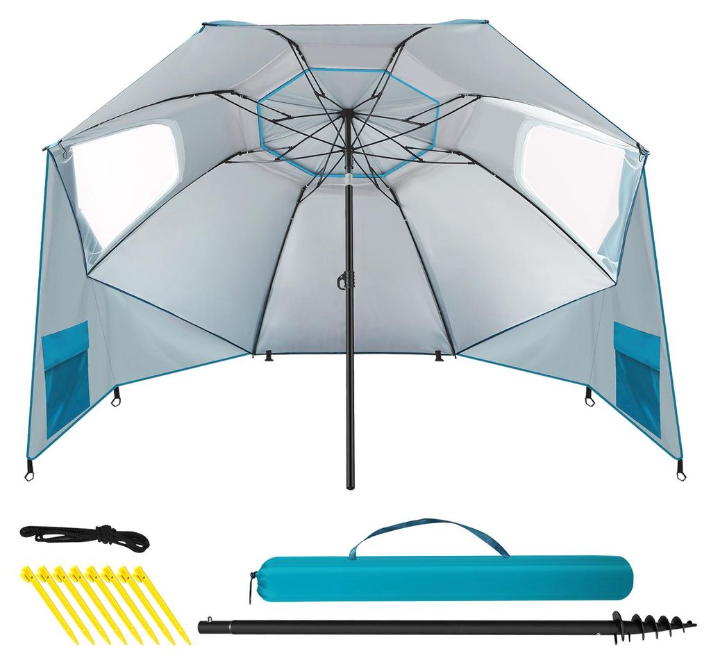 Peviasot Strandschirm mit Spiral-Bodenanker 210 cm, UPF 50+ Sonnenschutz, wasserabweisend, höhenverstellbar, ideal für Strand Camping Garten Himm...