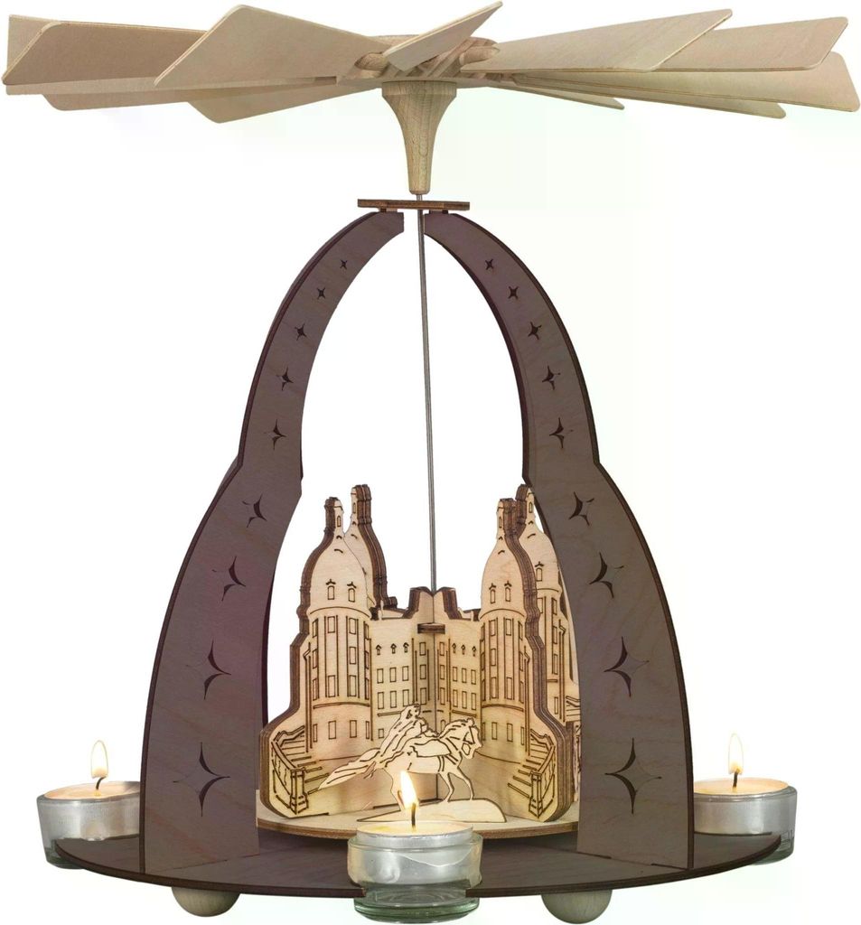 Pyramide Pyramide "Drei Haselnüsse für Aschenbrödel " mit Schloss Moritzburg - für 4 Teelichte Höhe x Ø 32,5x30cm NEU