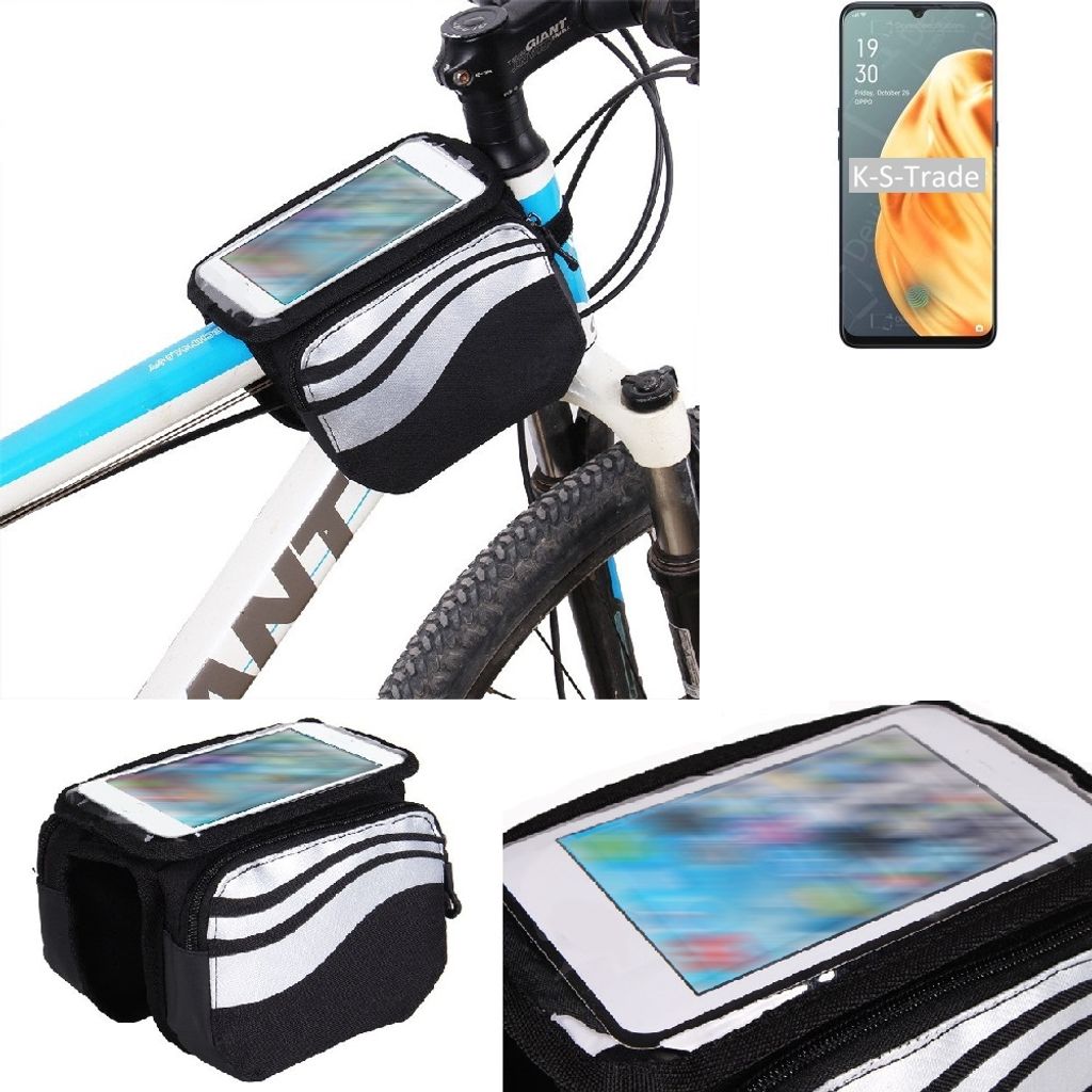 K-S-Trade Rahmentasche Fahrrad-Halterung kompatibel mit Oppo F15 Rahmenhalterung Fahrrad Handyhalterung Fahrradtasche Handy Smartphone Halterung Bike