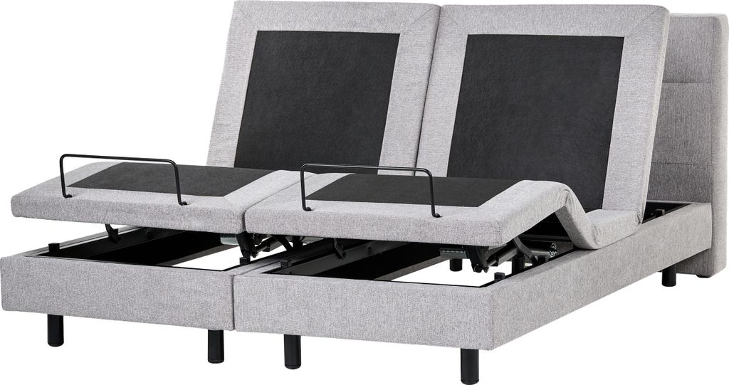 BELIANI Polsterbett Hellgrau Stoffbezug Gesteppt 180x200 cm Elektrisch Verstellbar Fernbedienung Hohes Kopfteil Modern Schlafzimmer Doppelbett