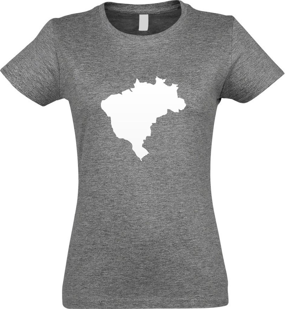 Kiwistar - T-Shirt tailliert - Damen - Graumeliert - Brasilien Umriss Kontur - mit Motiv Bedruckt - Funshirt Design - Sport - Freizeit - Damen - L