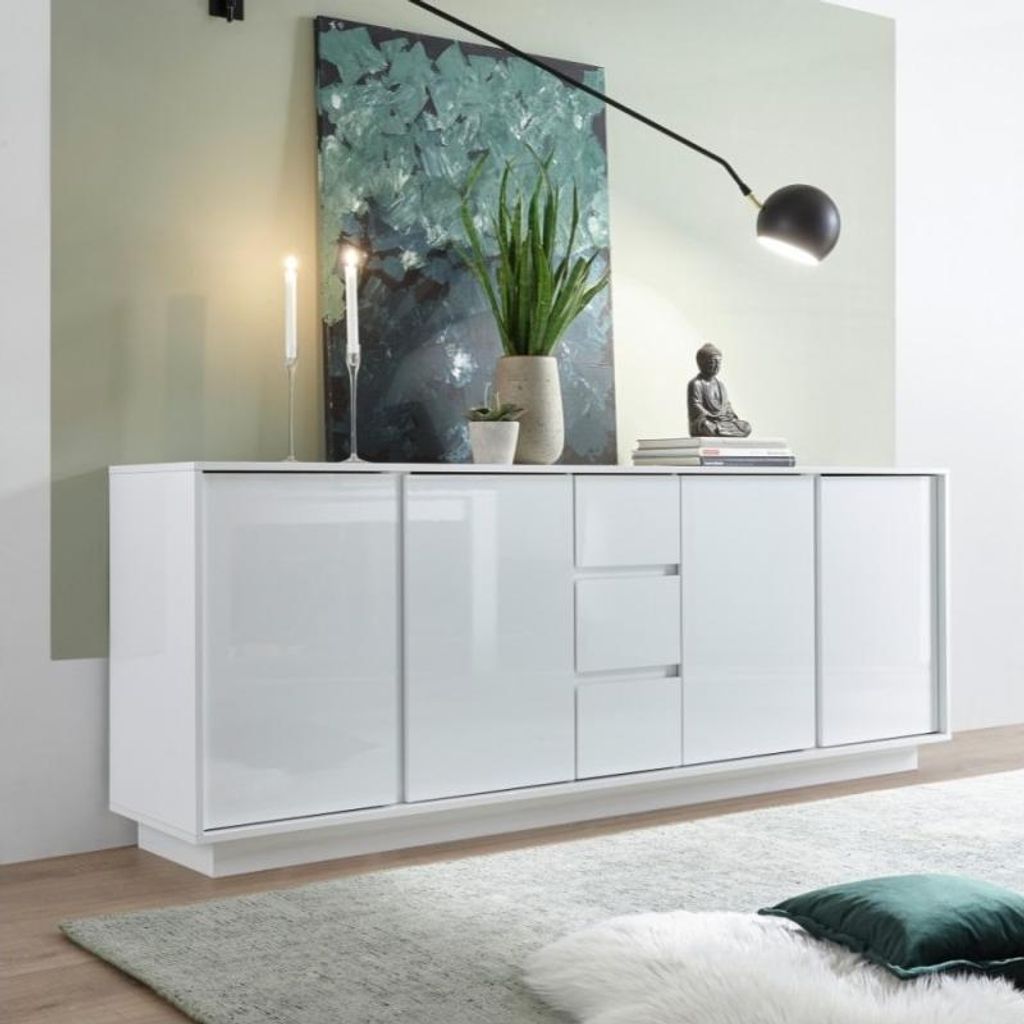 Buffet 4 portes et 3 tiroirs blanc brillant Ice 210x43x79H Image du produit 