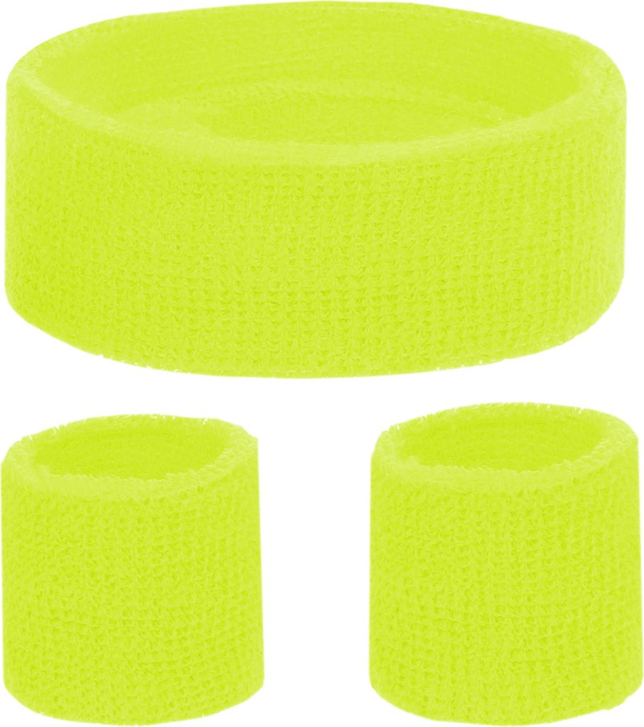 KarneLux Neon Gelb Schweißbänder Set - Retro 80er 90er Produktbild 