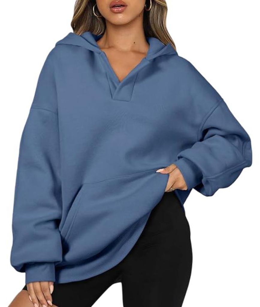Damen Hoodie Sportlich Oversize Warm Bequem Weich Blau M Produktbild 