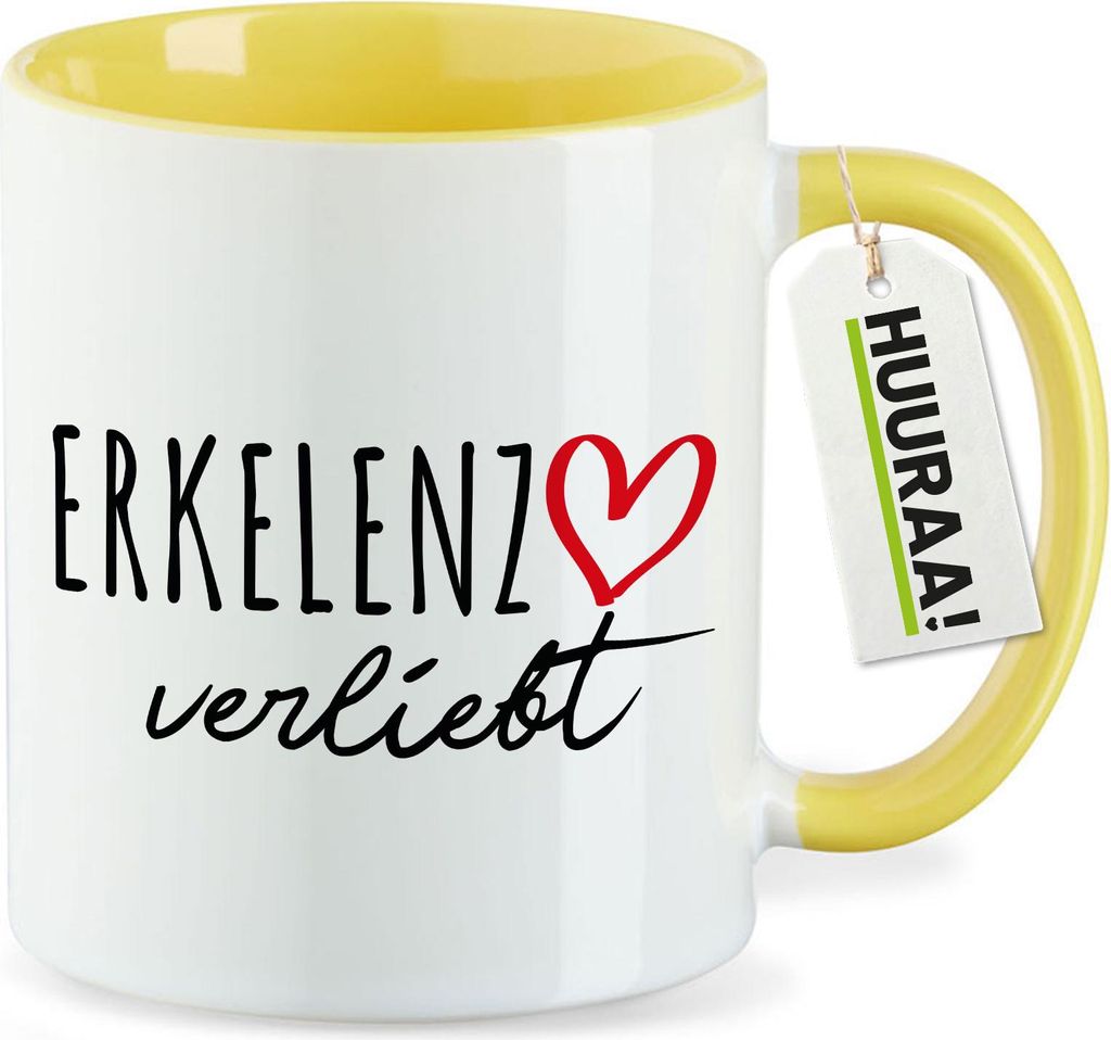 Huuraa Kaffeetasse Erkelenz verliebt 330ml Gelb Keramik Kaffeebecher Geschenkidee