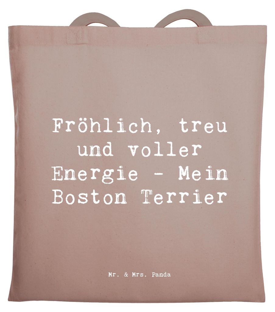 Mr. & Mrs. Panda Jutebeutel Spruch Boston Terrier Freude - Braun Pastell - Geschenk, Glück, Hunderassen, Energiebündel, Tasche, mutiger Hund, Cha...
