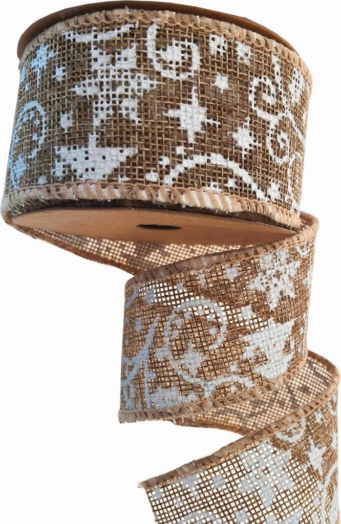 Weihnachtliches Leinenstrukturband "Stern & Ranke" - col.03 beige-weiß - 77106-40-10-03