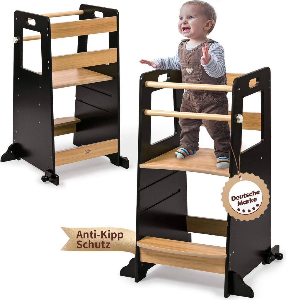 Baby Vivo Lernturm aus Holz höhenverstellbar - Noah in Schwarz