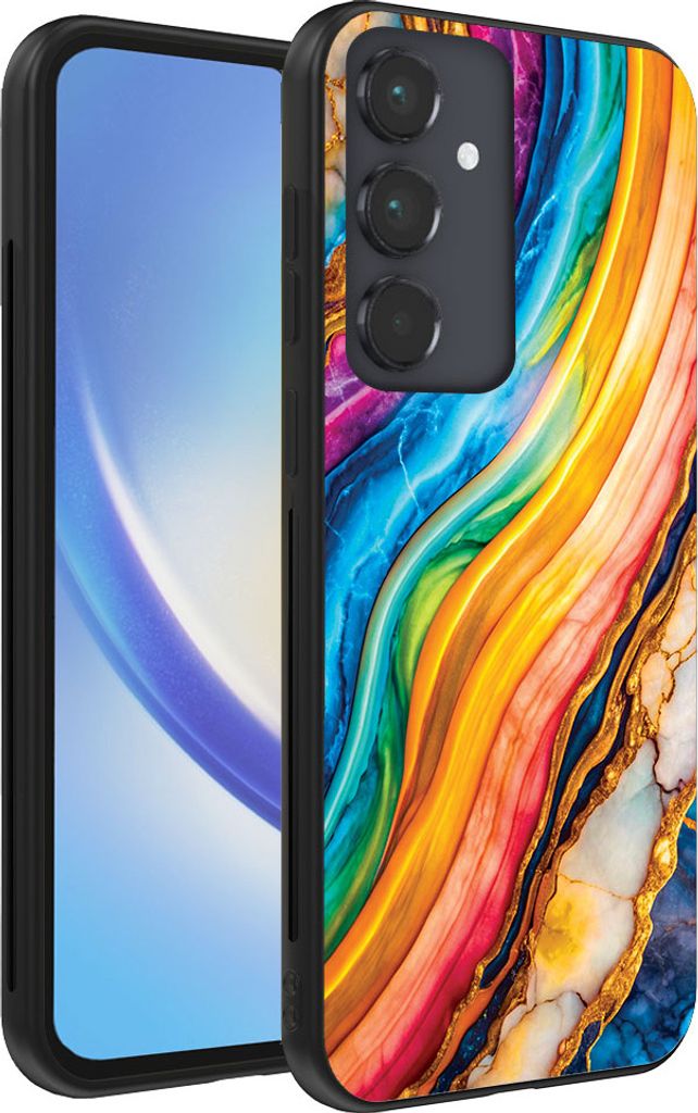 Smartphonica Telefon Fall geeignet für Samsung Galaxy A34 5G mit Regenbogen Gold Marmor Print - TPU Backcover Fall Regenbogen Gold Marmor Design