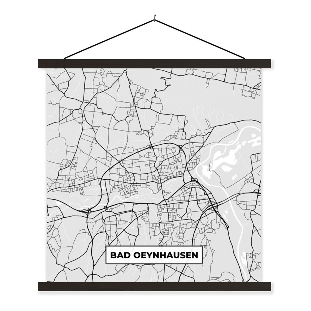 MuchoWow Textilposter Stadtplan - Karte von Bad Oeynhausen - Deutschland - Karte 40x40 cm mit schwarzem Rahmen - Fotos