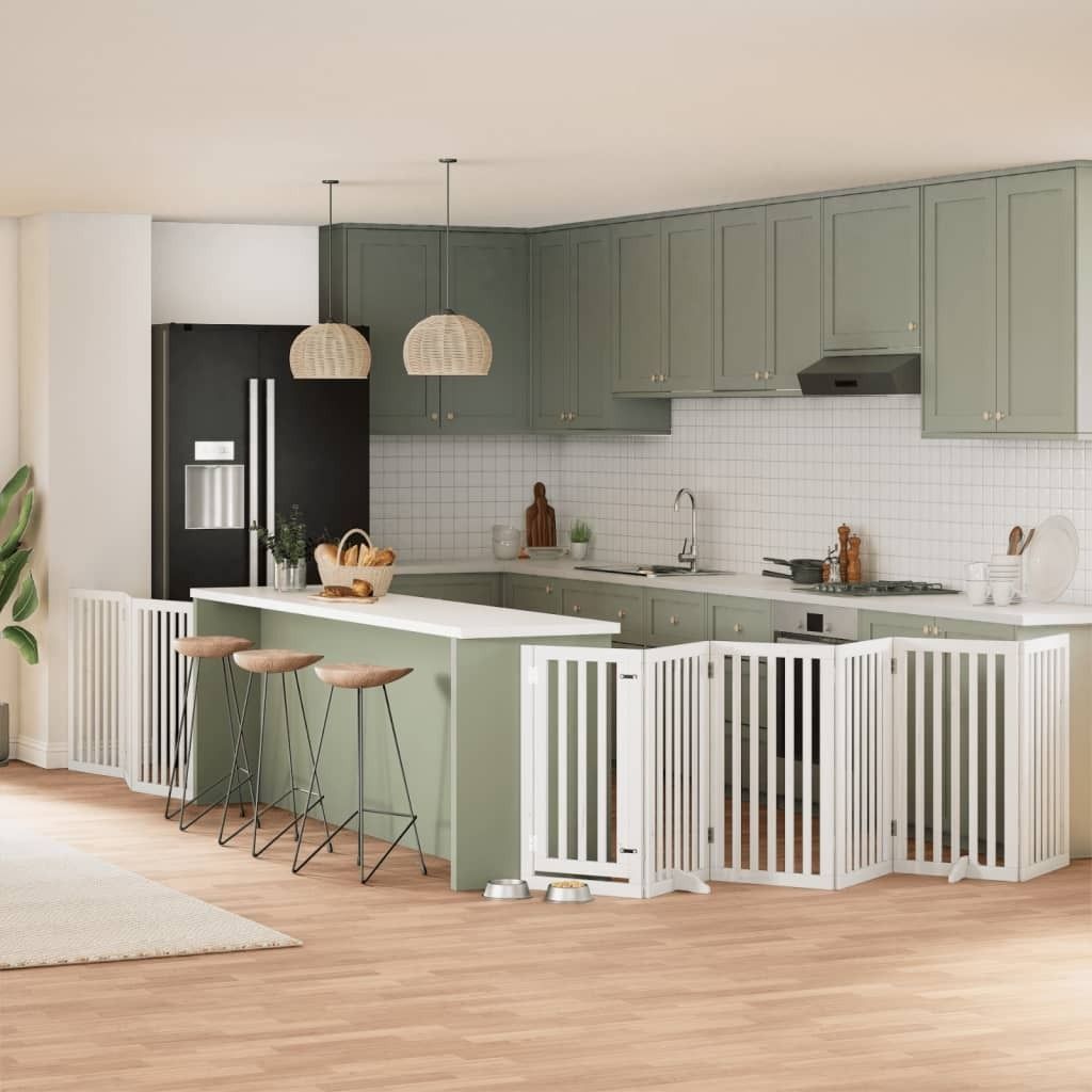 "2026 Promotion" 9-tlg. Hundetor mit Tür Faltbar Weiß 450 cm Pappelholz - Sonstiges Hundezubehör CC9266