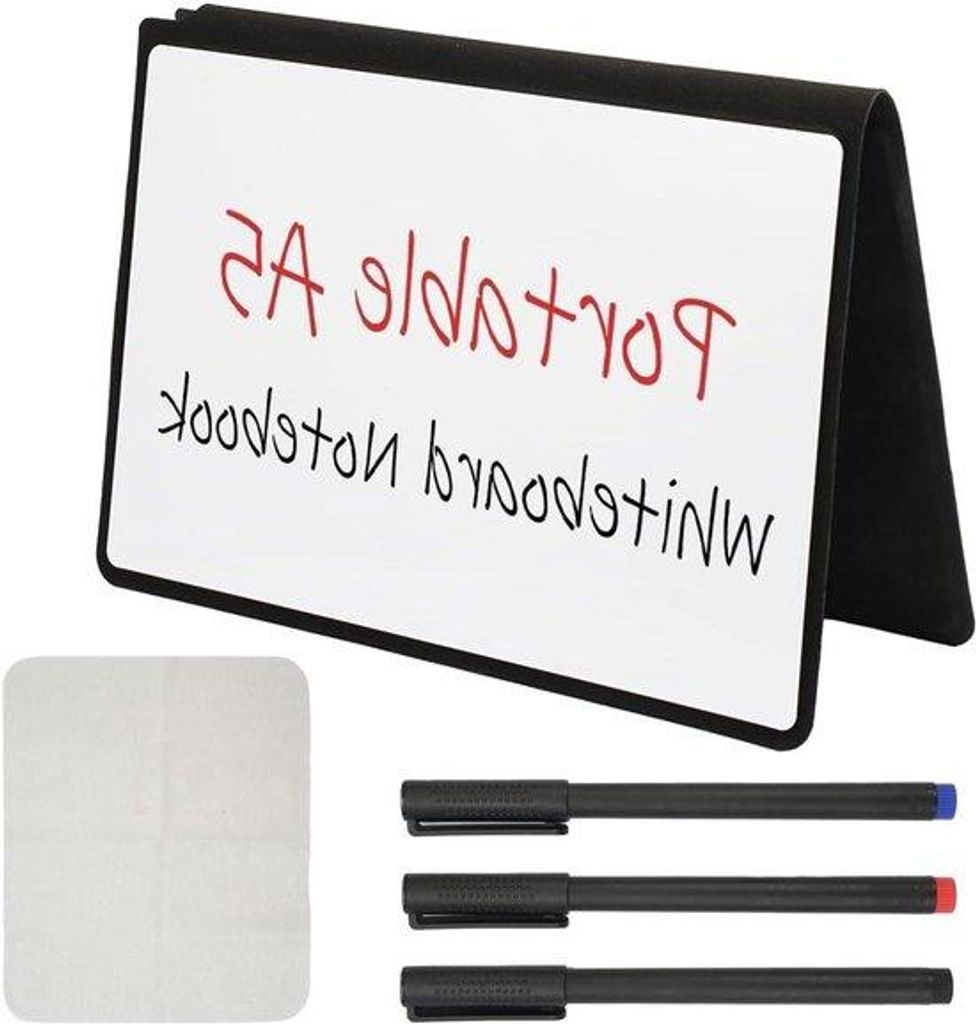 Mini-Whiteboard A5, 30x20 cm, tragbar, reinigbar, mit 3 Markern und 1 Whiteboard-Tuch, doppelseitig schreiben, für Zuhause, Büro, Schule, schwarz