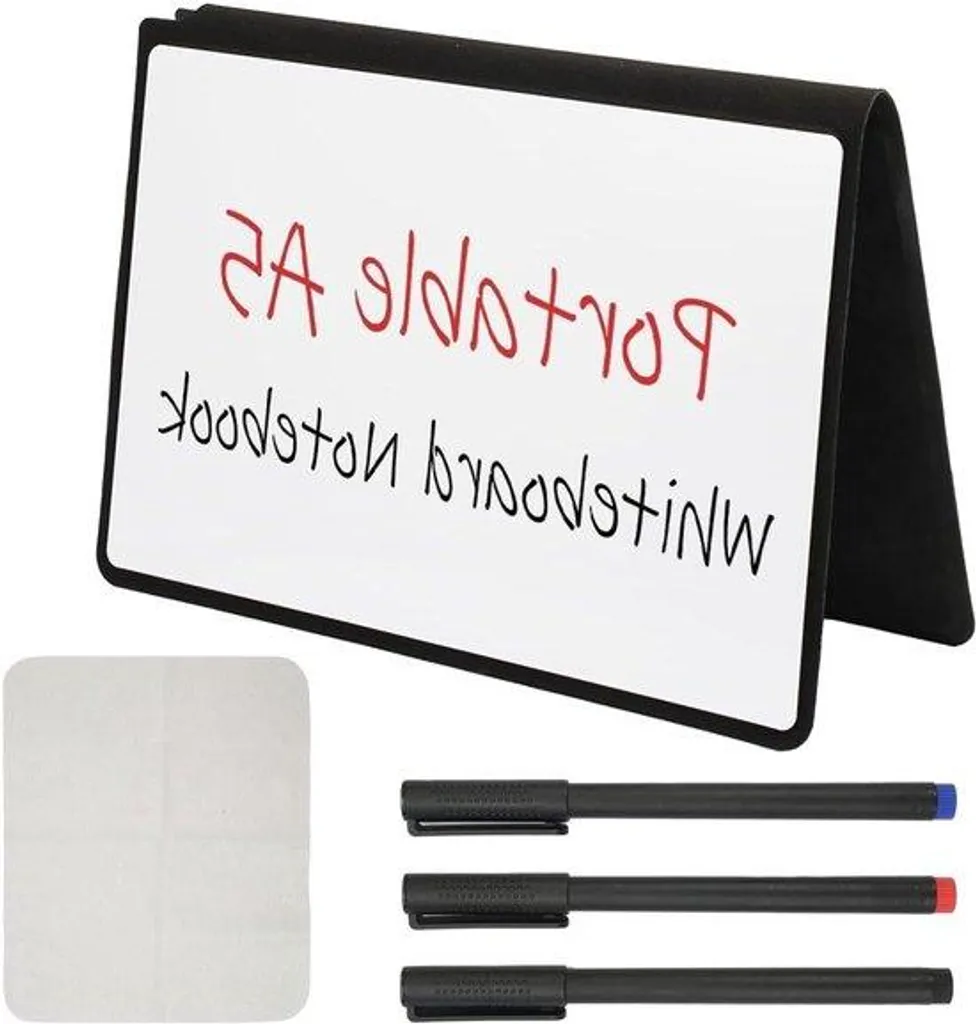 Petit tableau blanc portable lavable A5 noir avec kit d'écriture