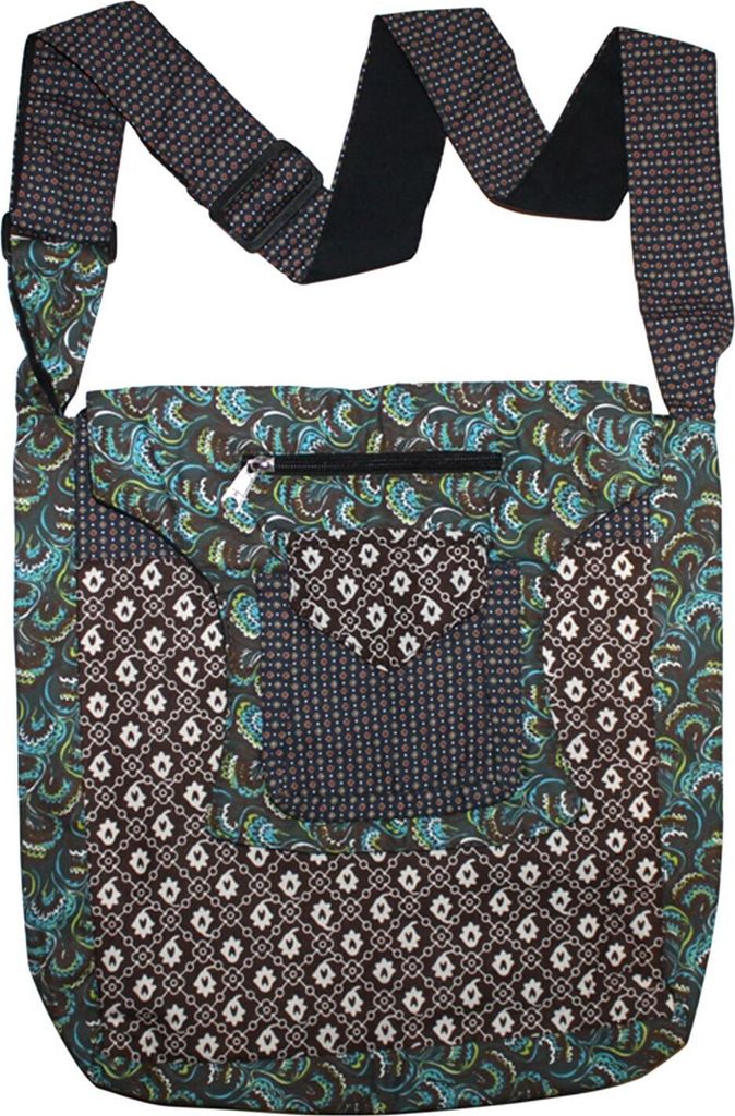 Schultertasche - Blumenmuster braun-blau-türkis 02 - Produktbild 