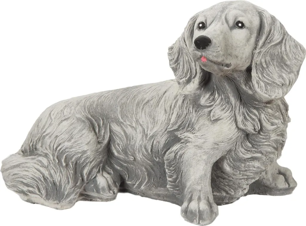 Statuette chien poil long en béton gris - Objet déco moderne intérieur