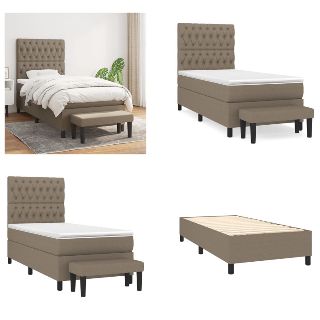 vidaXL Boxspringbett mit Matratze Taupe 90x190 cm Stoff - Boxspringbett - Boxspringbetten - Bett - Schlafzimmermöbel