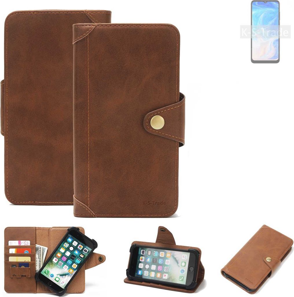K-S-Trade Handyhülle für Doogee N40 Pro Schutz Hülle Walletcase Bookstyle Tasche Case Handytasche Wallet Flipcase Cover PolyurethanBraun (1x)