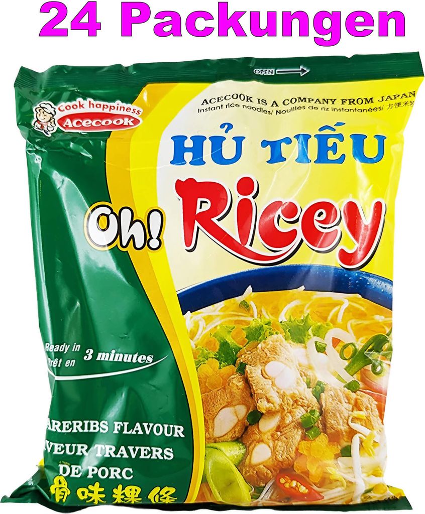 Acecook Instant Reisnudeln Hu Tieu Spareribs Geschmack 24er Pack (24 x 70g)