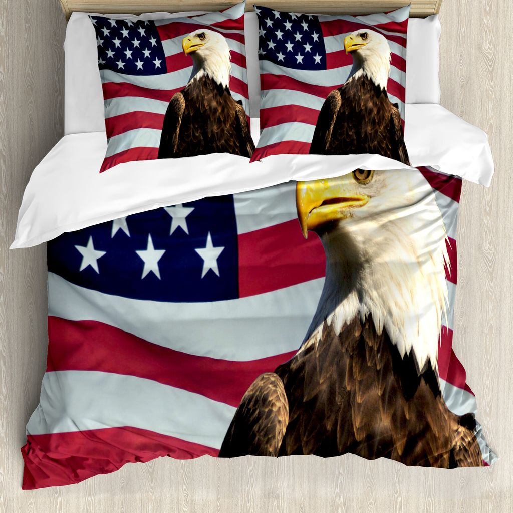 ABAKUHAUS Adler Bettbezug, US-Flagge Land, Milbensicher Allergiker geeignet mit Kissenbezügen, 200 cm x 200 cm - 80 x 80 cm, Mehrfarbig