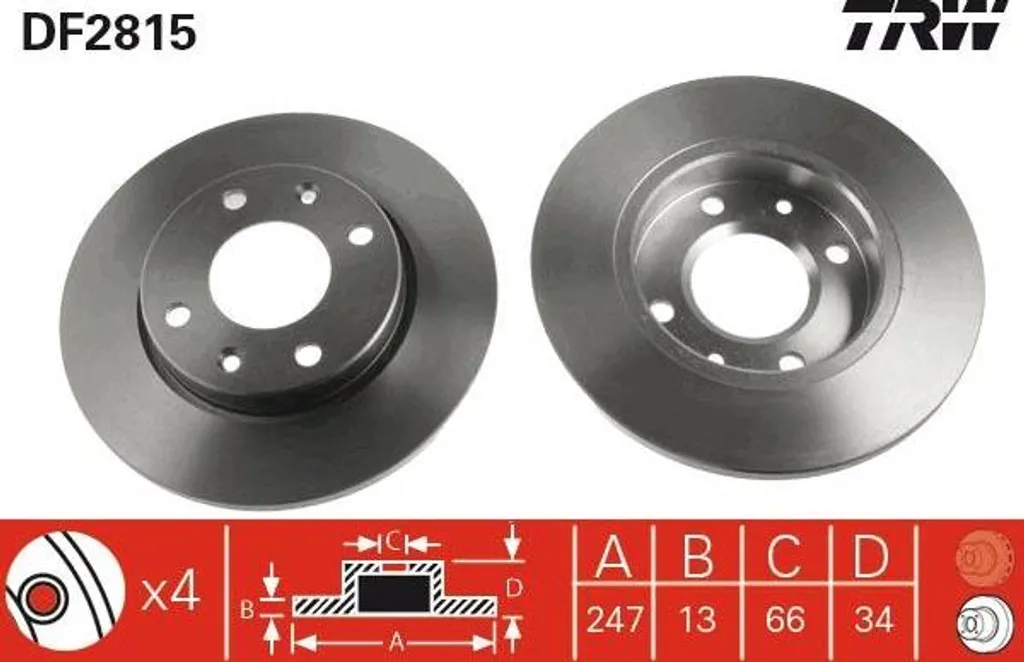 Disque de frein TRW DF2815 OE 4246R9 pour Xsara, 206 et Peugeot 306