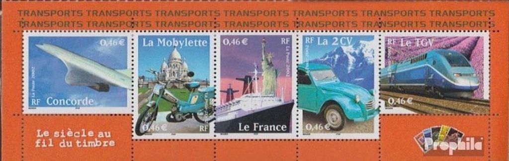 Briefmarken Frankreich 2002 Mi 3608-3612 Fünferstreifen (kompl.Ausg.) postfrisch Transportmittel