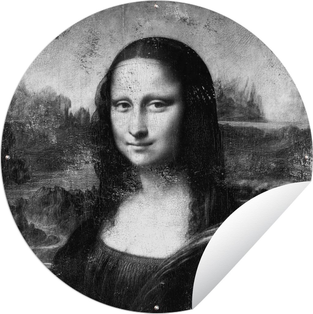 MuchoWow Gartenposter Outdoor-Poster Rund Mona Lisa - Leonardo da Vinci - Schwarz - Weiß Ø 60 cm Gartendeko Rundes Poster draußen
