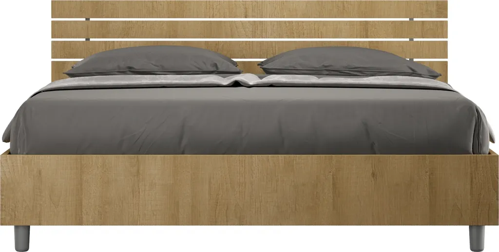 ITYHOME Ankel Lit 160x200 cm sans sommier tête de lit droite chêne nature