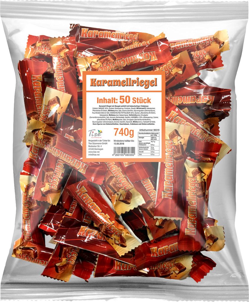Tise Karamell Mini Riegel Wurfmaterial Karneval 50 Stück Produktbild 