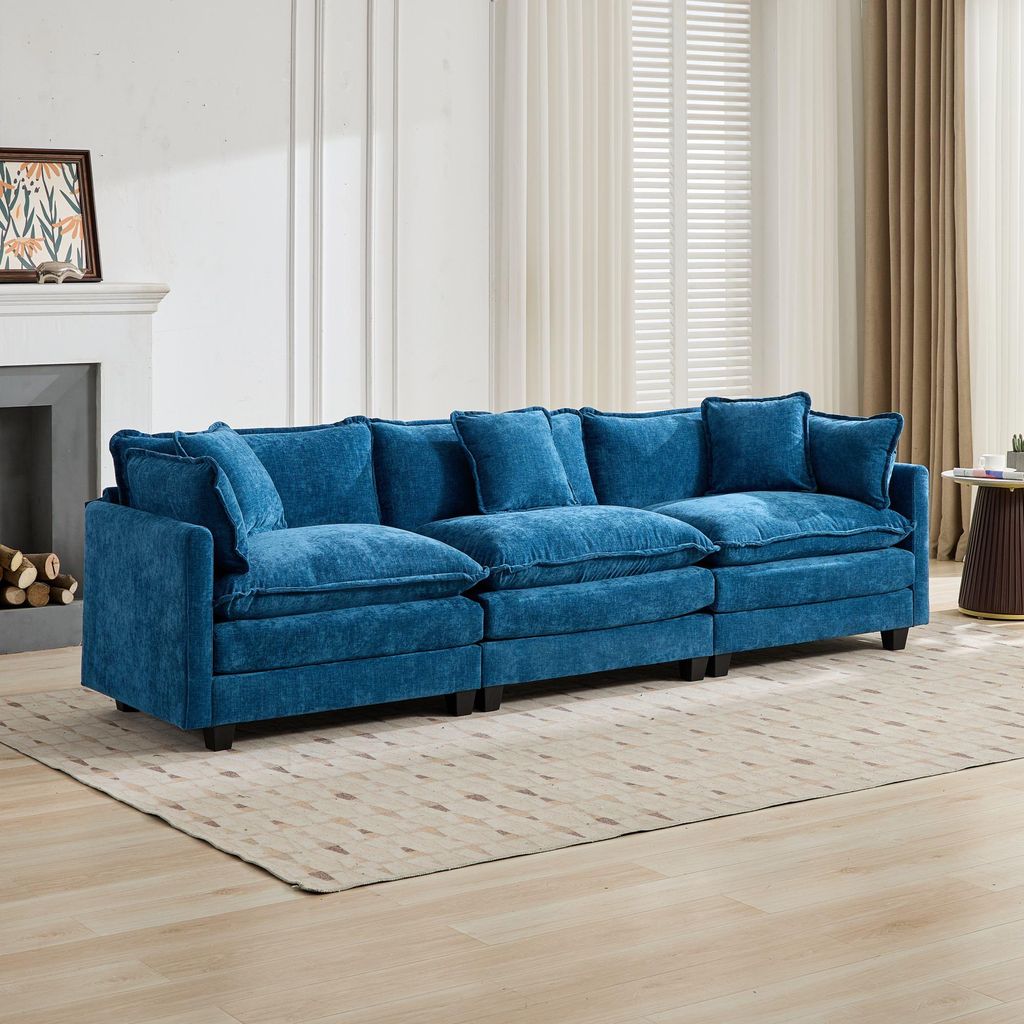 Cloud Sofa 3-Sitzer Modulares Sofa Chenille Couch Wohnzimmer Dreisitzer Blau