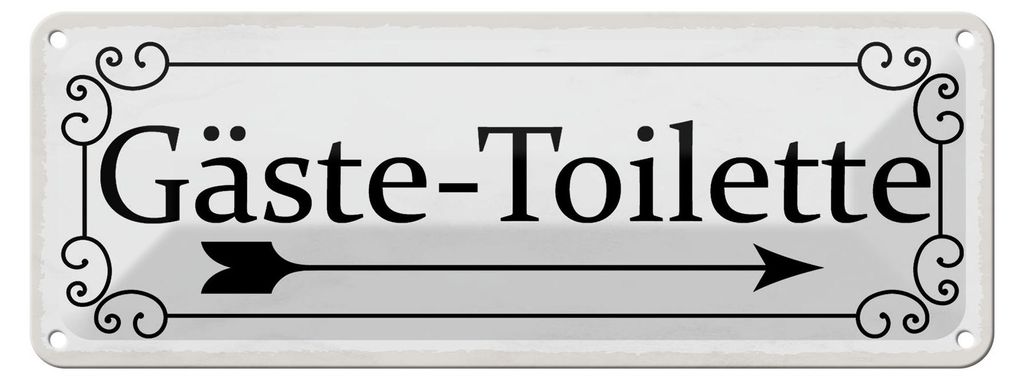 Blechschild  Gäste – Toilette rechts Pfeil, 27x10 cm, Produktbild 