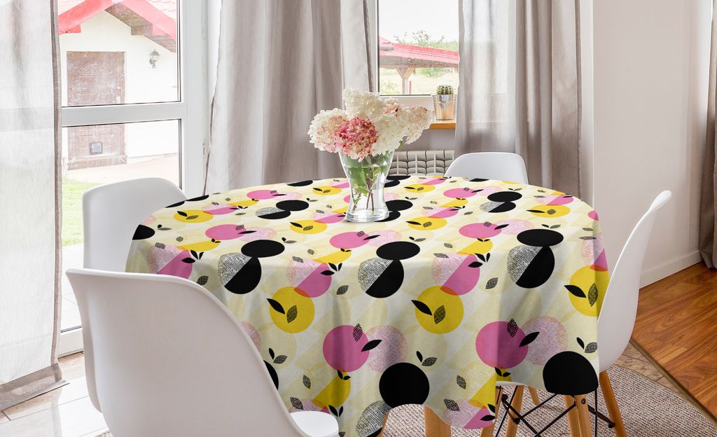 ABAKUHAUS Beige Runde Tischdecke, Diagonal Fruit Wie, Kreis Tischdecke Abdeckung für Esszimmer Küche Dekoration, 150 cm, Koksgraue Mustard