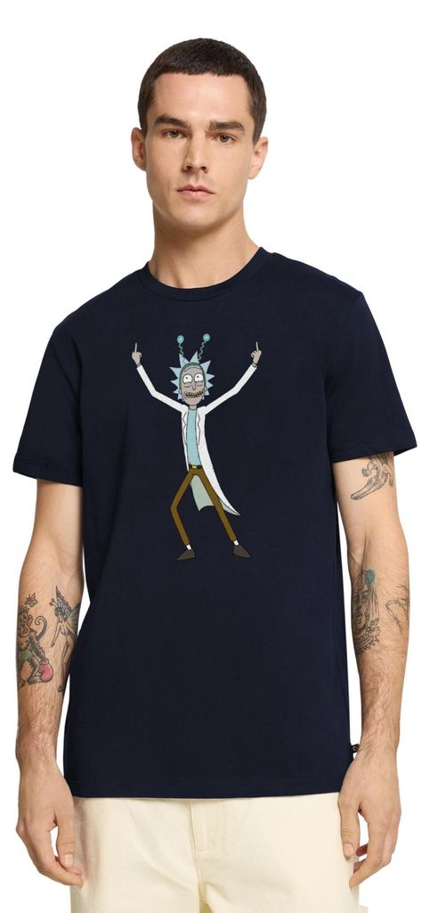 Spreadshirt Rick & Morty Rick Sanchez Pose Mittelfinger Männer Premium T-Shirt, 3XL, Navy