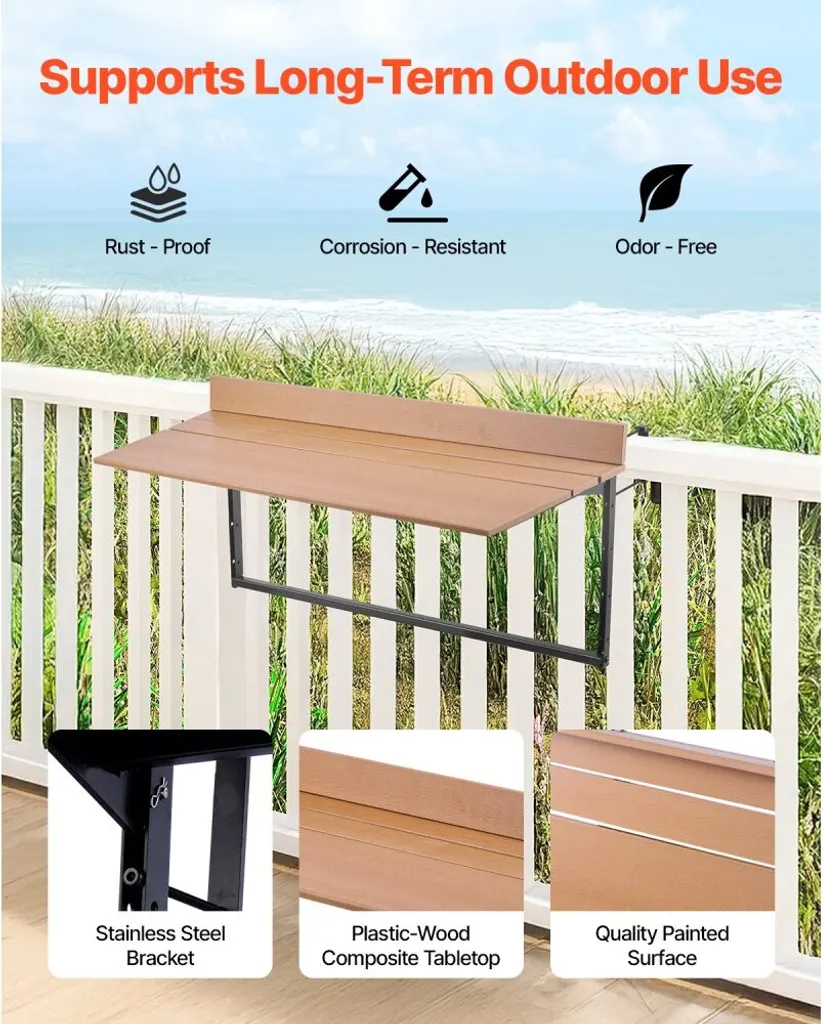 Table de balcon suspendue pour repas extérieur - Plateau pliable 100cm