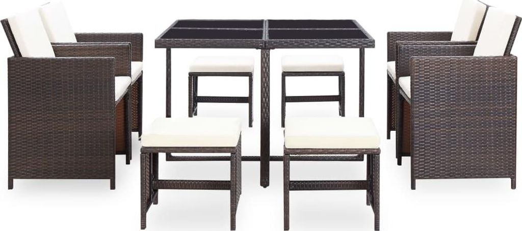 vidaXL 9-tlg. Garten-Essgruppe mit Auflagen Poly Rattan Produktbild 