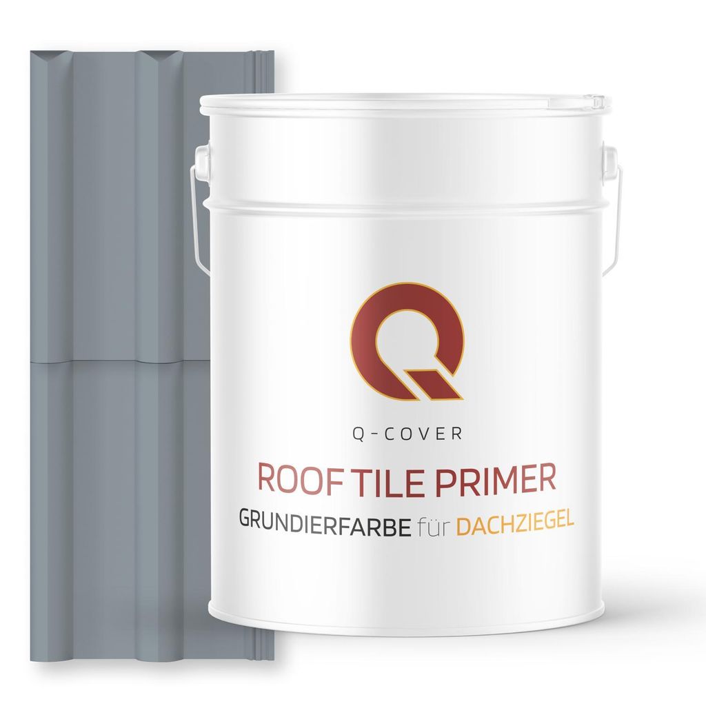 Grundierfarbe für Dachziegel Silbergrau RAL 7001 10 L | wetterfeste Dachbeschichtung | für Ziegel, Beton, Eternit | UV-beständig | Q-COVER