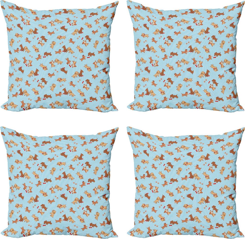 ABAKUHAUS Hund Kissenbezug Set (4 Stück), Spielerisch Goldener Welpe, Moderner Doppelseitiger Digitaldruck, 40 cm x 40 cm, Mehrfarbig