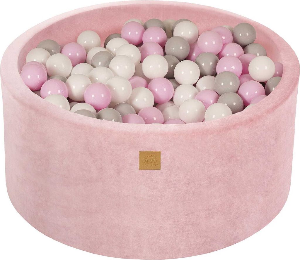 MeowBaby Puderrosen Bällebad rund 90x40cm, bälle: Weiß/Grau/Pastellrosa