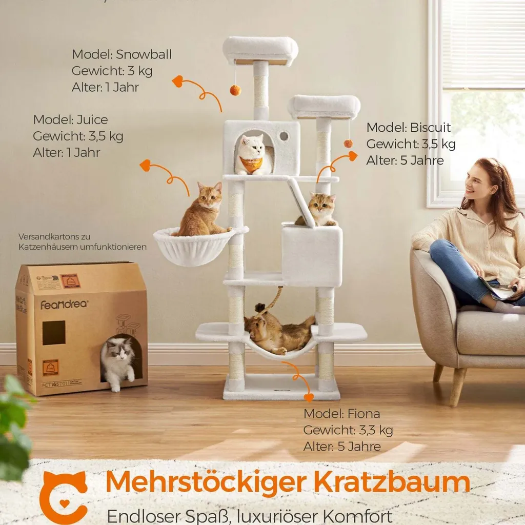 Tour pour Chat Multi-Niveaux 168 cm avec Griffoirs en Sisal - Rootz
