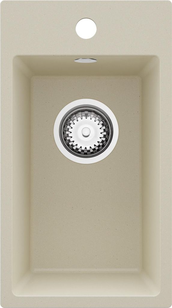 PRIMAGRAN Spülbecken Beige 28x50cm, Granitspüle 1 Becken + Ablauf-Set, Küchenspüle ab 30er Unterschrank - Riga