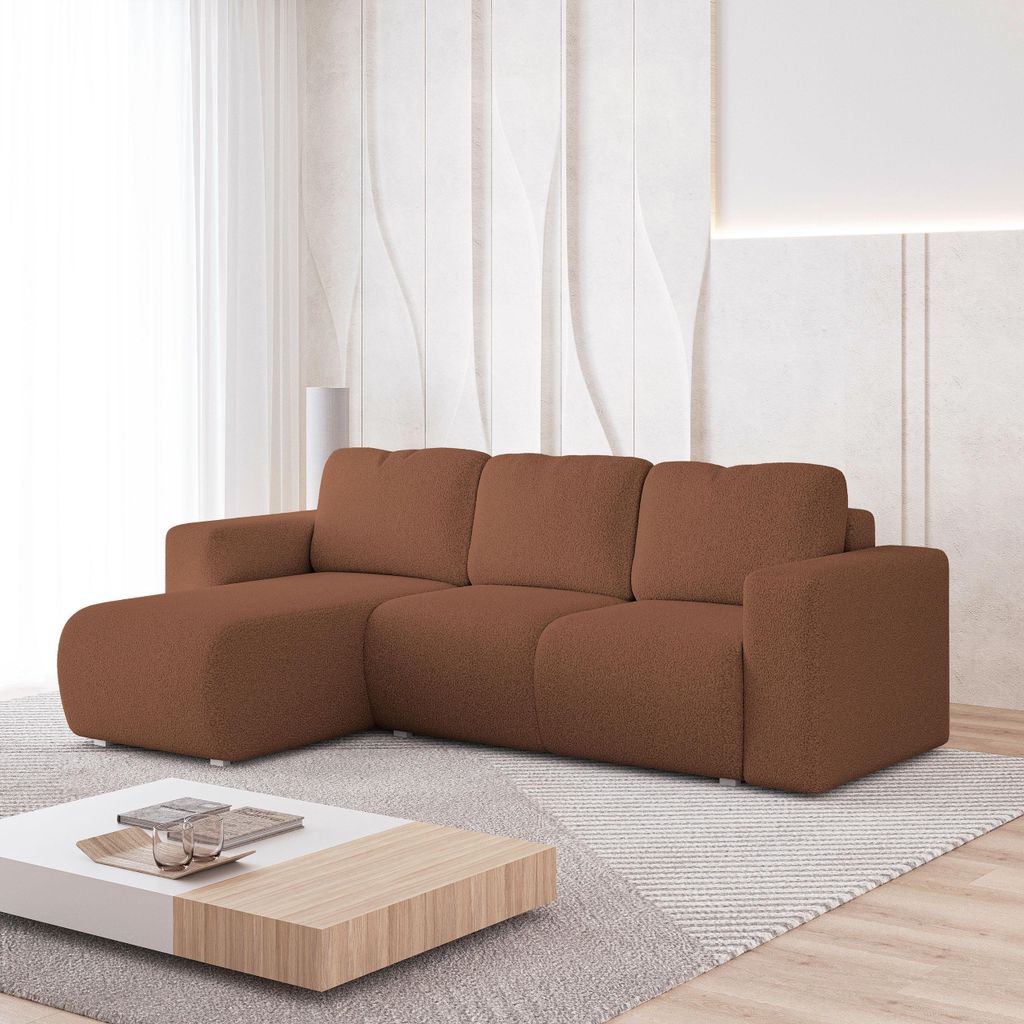 Masseno Ecksofa RINOVA mit Schlaffunktion L-Form, Sofa mit Bettkasten, Wohnzimmersofa, Couch, Soffa, Bettsofa, Couchgarnitur- Orange, QUELLE 54