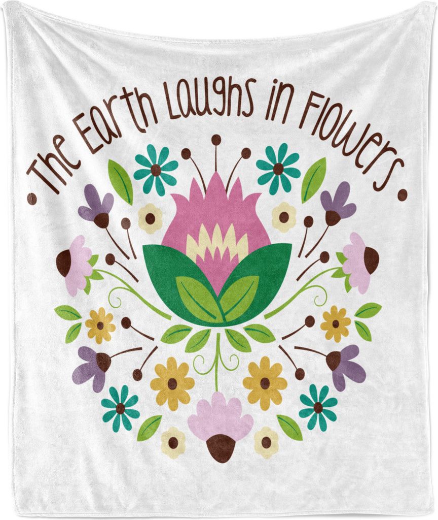 ABAKUHAUS Sonnenhut Weich Flanell Fleece Decke, Die Erde lacht in Blumen Typografie mit Graphical Zier Blumen, 175 x 230 cm, Mehrfarbig