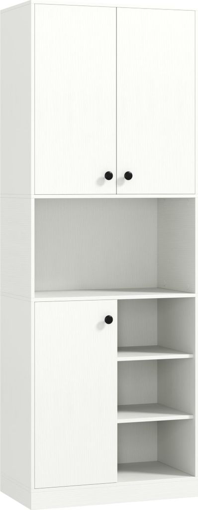 GOPLUS Küchenschrank hoch, Hochschrank mit 3 Türen & 2 Schränken & offenen Ablagen, Küche Aufbewahrungsschrank für Küche & Wohnzimmer (Weiß)
