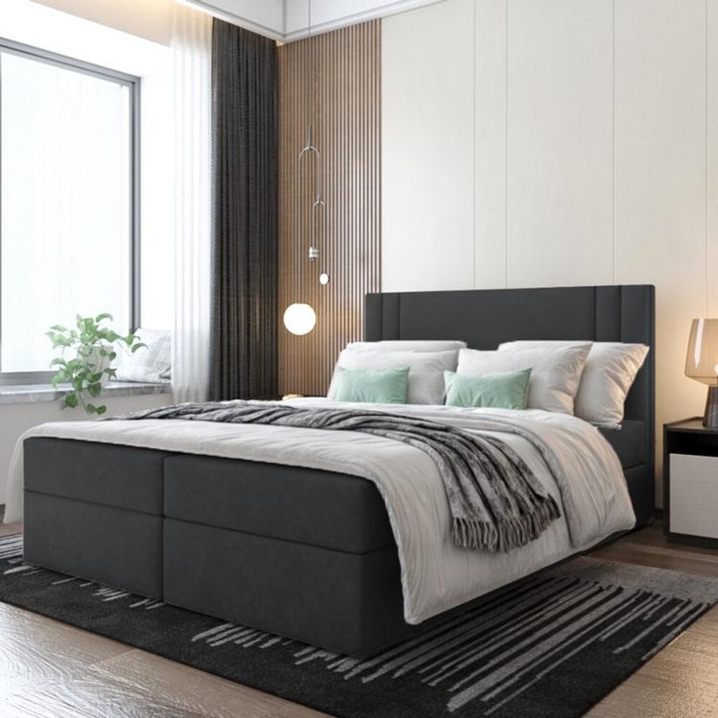 Bett, Boxspringbett RALI mit Bonell-Matratze und OHNE Topper, 2 Bettkästen, Doppelbett, Stauraum 140x200 cm (Schwarz - Itaka 15)