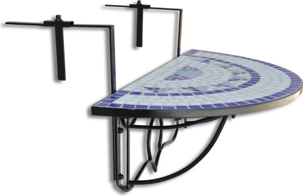 Table suspendue mosaïque bleue et blanche, plateau céramique résistant