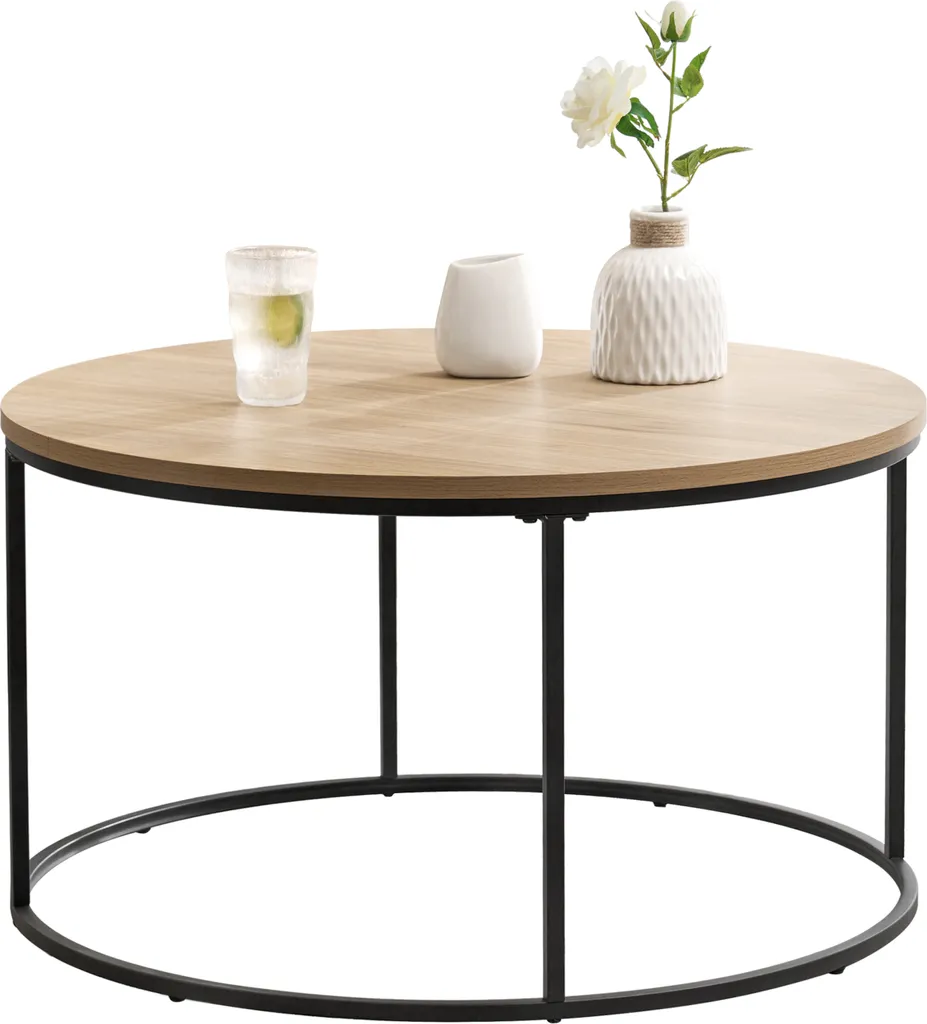 Table basse ronde 80cm gain de place et robuste pour salon noir bois