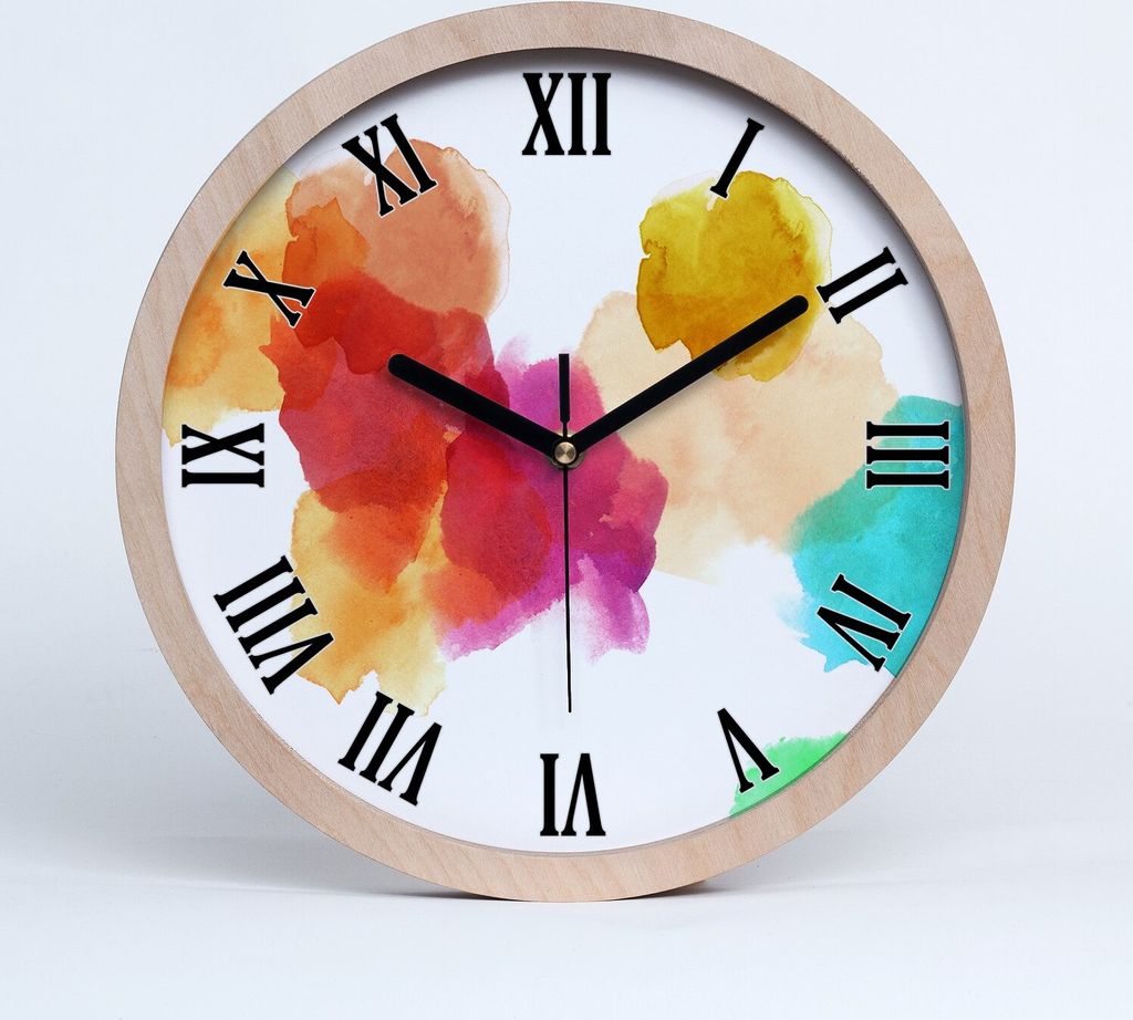 Holzuhr 20fi cm wanduhr - schwarze Spitzen - Farbflecken